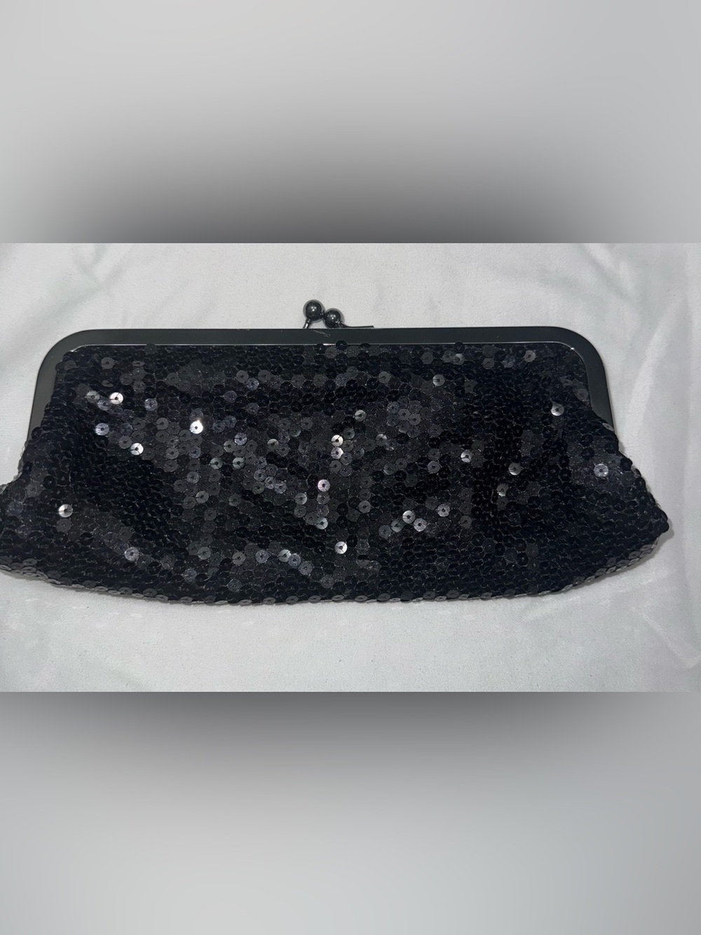 Ann Taylor Loft Black Sequin Evening Clutch Vintage Metal Chain Strap